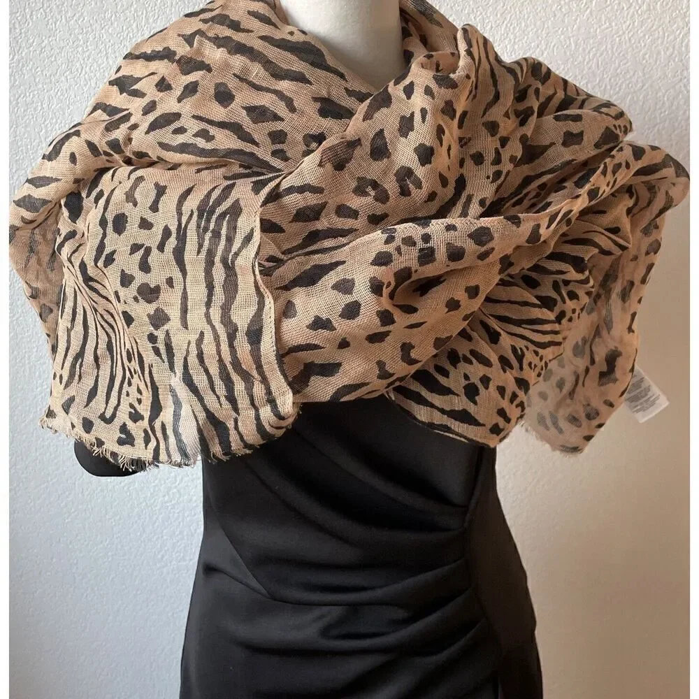 New Madewell Long Animal Print Scarf Sarong Cotton Linen